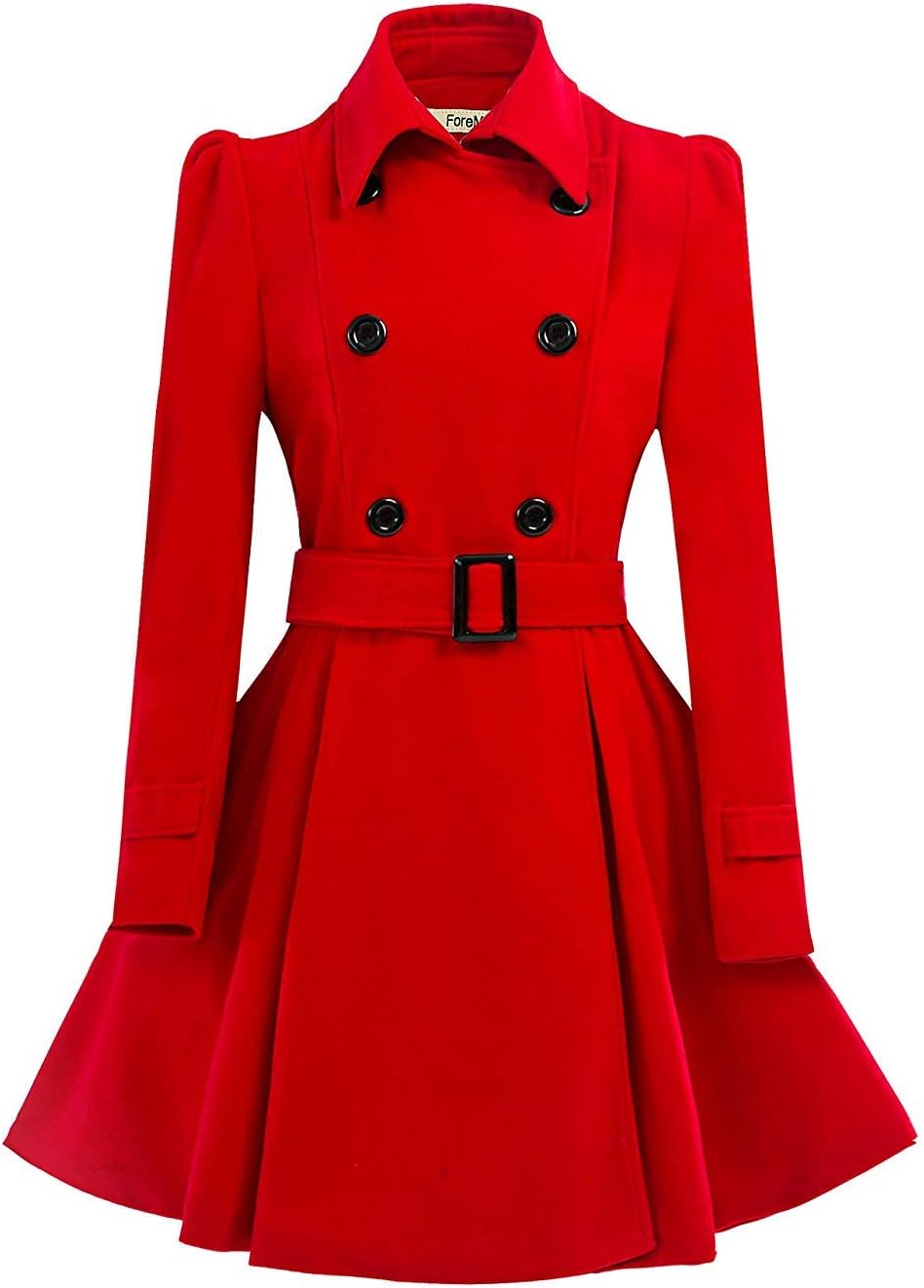 Margarette Red Wool Swing Double Breasted Pea Coat XL Red