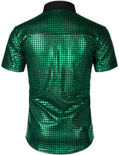Load image into Gallery viewer, Men&#39;s Green Metallic Sequin Shiny Short Sleeve Shirt
