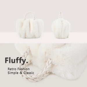 Luxuriously Soft Braided Handle Faux Fur White Handbag