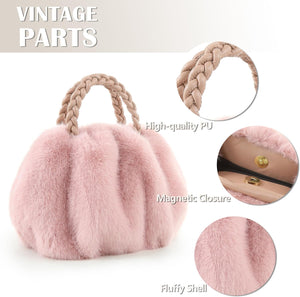 Luxuriously Soft Braided Handle Faux Fur Beige Handbag