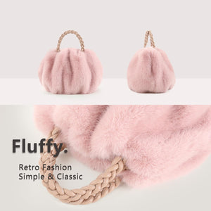 Luxuriously Soft Braided Handle Faux Fur Pink Handbag
