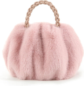 Luxuriously Soft Braided Handle Faux Fur Beige Handbag