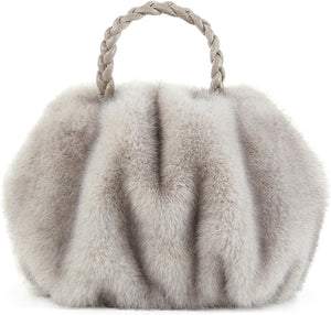 Luxuriously Soft Braided Handle Faux Fur Brown Handbag