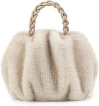 Load image into Gallery viewer, Luxuriously Soft Braided Handle Faux Fur Beige Handbag