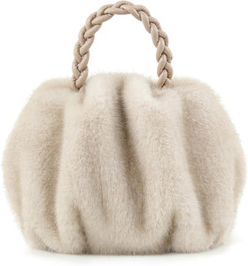 Luxuriously Soft Braided Handle Faux Fur Pink Handbag