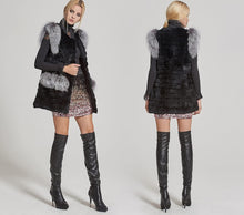 Load image into Gallery viewer, Camel Brown Genuine Rabbit Fur Coat With Fox Fur Sleeveless Winter Vest