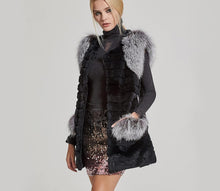 Load image into Gallery viewer, Camel Brown Genuine Rabbit Fur Coat With Fox Fur Sleeveless Winter Vest
