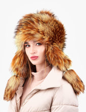 Load image into Gallery viewer, Russian Faux Fur Ginger Brown Lined Winter Knit Trapper Hat