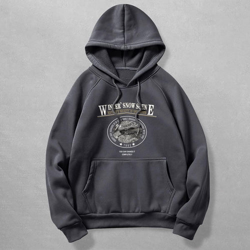 Men's Grey Graphic Printed Long Sleeve Hoodie