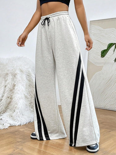 Grey Racer Striped High Waist Flare Sweatpants