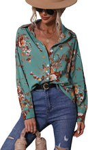 Load image into Gallery viewer, Floral Collar Chic Green Button Down Long Sleeve Top