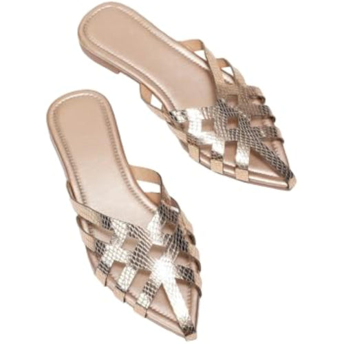 Metallic Gold Mule Point Toe Flat Shoes