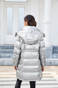 Winter Puffer Silver Long Sleeve Silver Removable Hooded Coat
