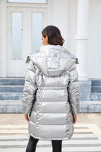 Load image into Gallery viewer, Winter Puffer Gold Long Sleeve Silver Removable Hooded Coat