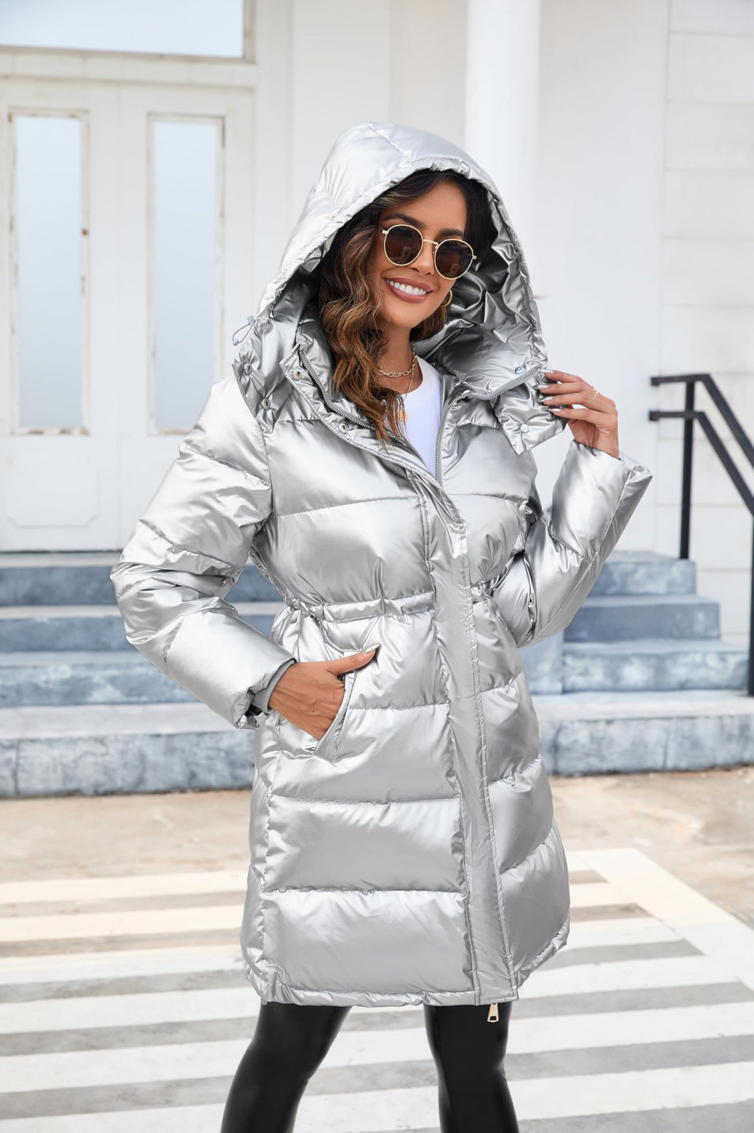 Winter Puffer Long Sleeve Silver Removable Hooded Coat