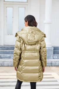 Winter Puffer Gold Long Sleeve Silver Removable Hooded Coat