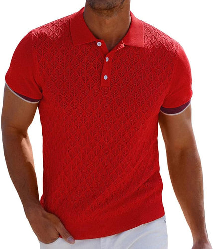 Men's Orange Textured Short Sleeve Polo Shirt