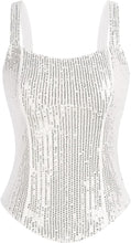 Load image into Gallery viewer, Sequin Silver Bustier Square Neck Sleeveless Top