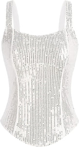 Sequin Black Bustier Square Neck Sleeveless Top