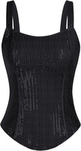 Load image into Gallery viewer, Sequin Black Bustier Square Neck Sleeveless Top