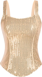 Sequin Silver Bustier Square Neck Sleeveless Top