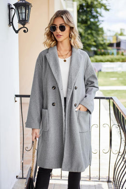 Stylish Grey Winter Double Breasted Long Belted Trench Coat