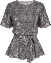 Load image into Gallery viewer, Black Sequin Peplum Top