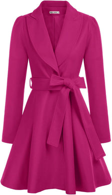Duchess of York Fuschia Pink Wool Puff Sleeve Belted A Line Pea Coat