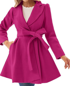 Duchess of York Fuschia Pink Wool Puff Sleeve Belted A Line Pea Coat