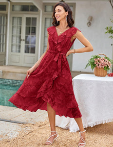 Ruffled Red Floral Sleeveless Maxi Dress