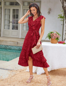Ruffled Red Floral Sleeveless Maxi Dress