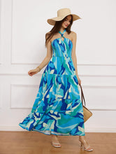Load image into Gallery viewer, Summer Chic Blue Mosaic Halter Sleeveless Floral Maxi Dress