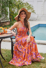 Load image into Gallery viewer, Summer Chic Coral Purple Floral Halter Floral Maxi Dress