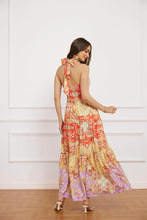Load image into Gallery viewer, Summer Chic Coral Purple Floral Halter Floral Maxi Dress