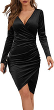 Load image into Gallery viewer, Designer Style Velvet Blue Long Sleeve Wrap Dress