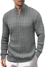 Load image into Gallery viewer, Men&#39;s Navy Blue Textured Zip Up Long Sleeve Sweater