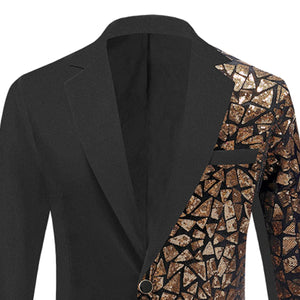 Geometric  Brown Men's Stylish Sequin Long Sleeve Dress Blazer