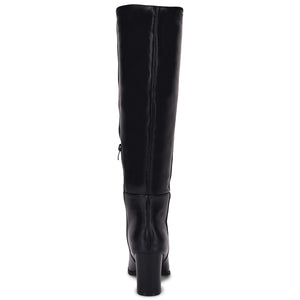 Glossy Black Fashionable Chunky Block Knee High Boots