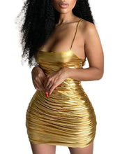 Load image into Gallery viewer, Gold Ruched Cocktail Party Mini Dress