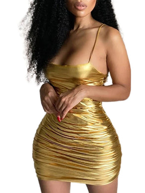 Gold Ruched Cocktail Party Mini Dress