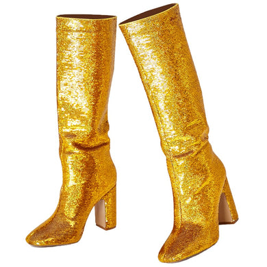 Gold Sequin Glitter Knee High Boots