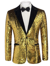 Load image into Gallery viewer, Gold Men&#39;s Sequin Formal Glitter Long Sleeve Blazer
