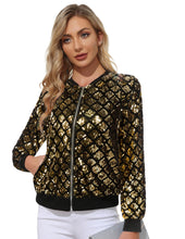 Load image into Gallery viewer, Gold Sequin Embellished Bomber Long Sleeve Jacket