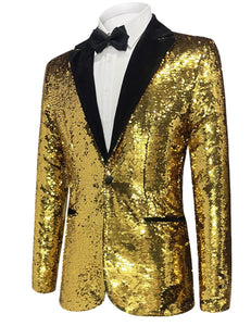 Gold Men's Sequin Formal Glitter Long Sleeve Blazer