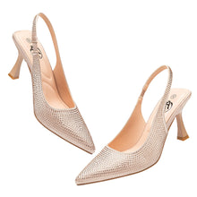 Load image into Gallery viewer, Rhinestone Glitter Gold Sling Back Heels