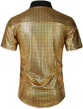 Load image into Gallery viewer, Men&#39;s Gold Metallic Sequin Shiny Short Sleeve Shirt