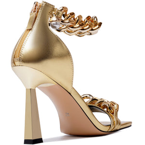 Chained Ankle Strap Gold Luxury Dress Heels