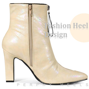 Gold Holographic Metallic Chunky Heel Boots