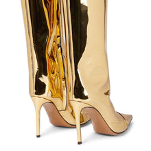 Load image into Gallery viewer, Gold Fashion Forward Metallic Knee High Stiletto Boots