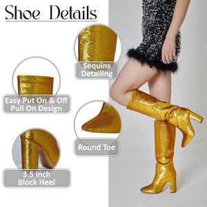 Gold Sequin Glitter Knee High Boots